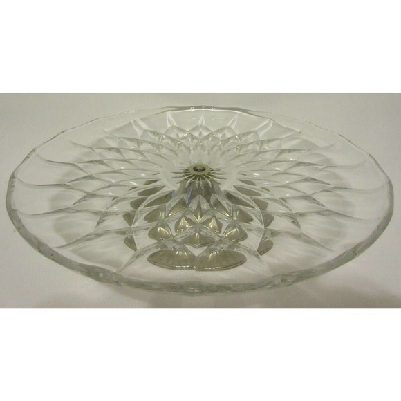 Val St. Lambert Crystal BALMORAL Cake Stand with Metal Base Signed - Picture 9 of 12